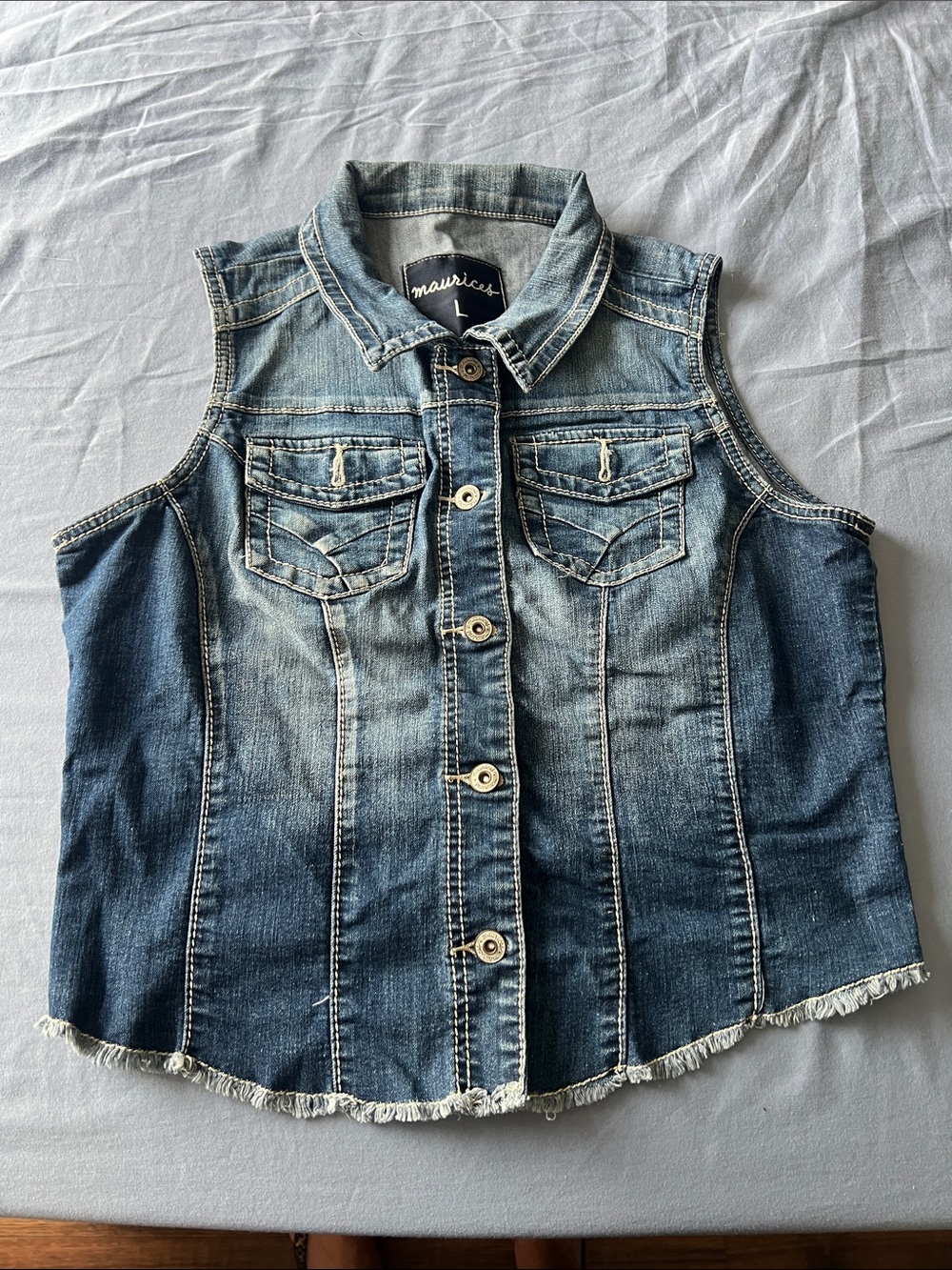 Maurices Girls Two-Tone Blue Denim Sleeveless Jacket